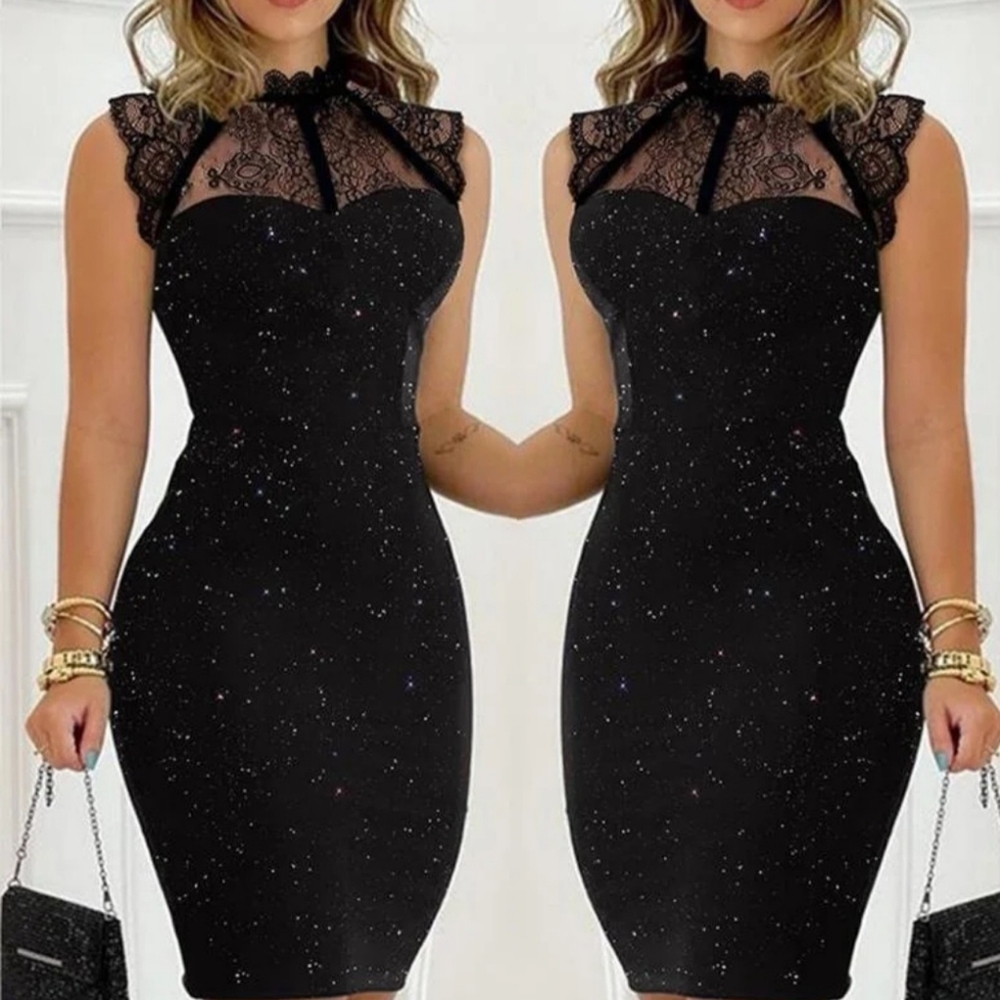 Black Sheath Mini Dress with Mock Neck